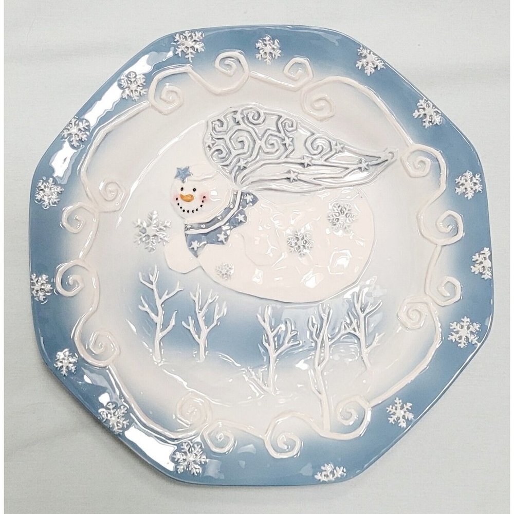 Angel Snowman Cookie Plate Bella Casa By Ganz Ceramic Blue Christmas Porcelain
